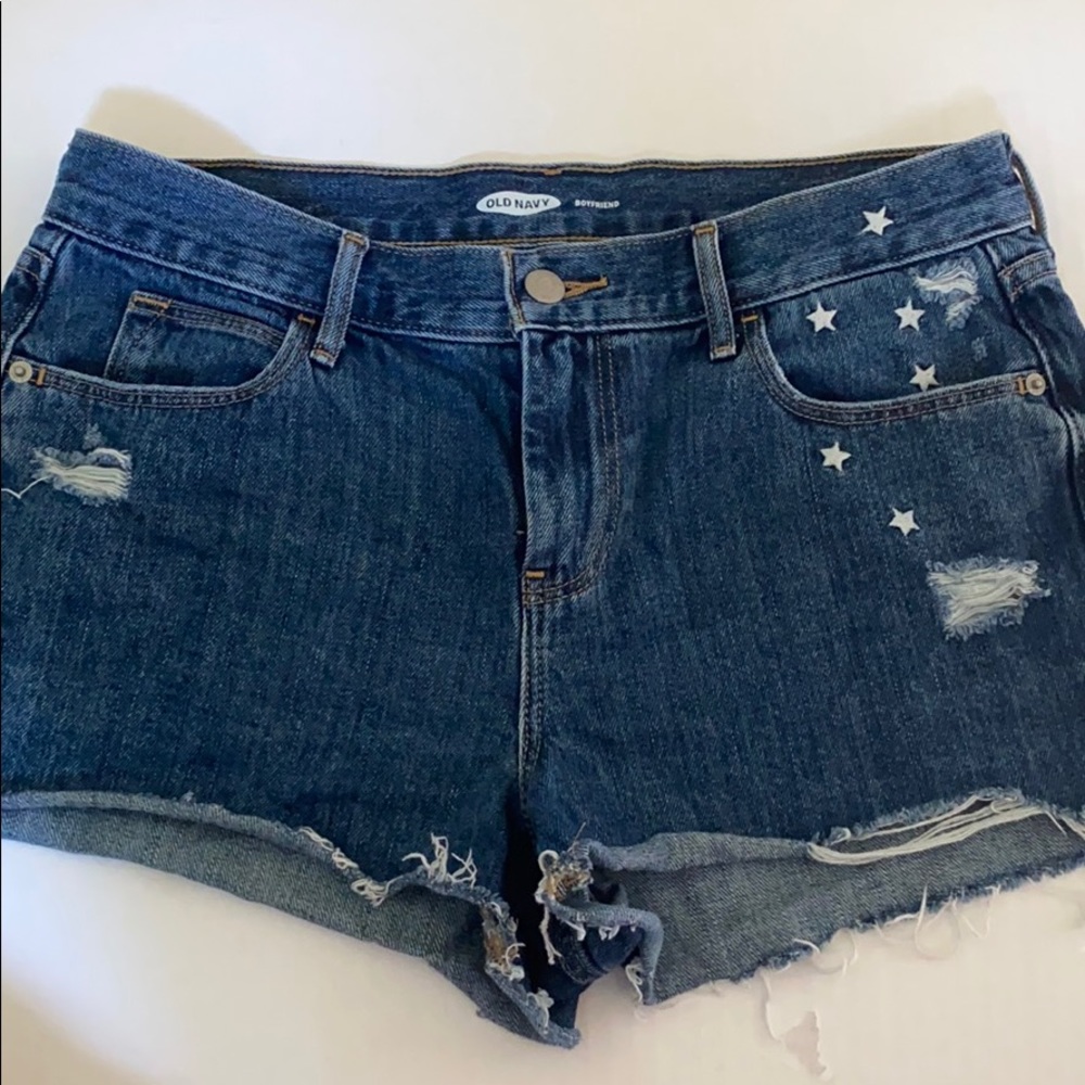 Distressed denim shorts
